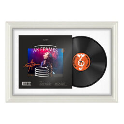 "AK Frames 25X17"" White Swept Vinyl Record Frame With White Mount For 12 Inch Lp Cover & Disc - Overlapped Design"