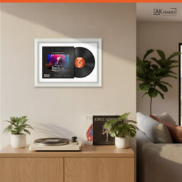 "AK Frames 25X17"" White Swept Vinyl Record Frame With White Mount For 12 Inch Lp Cover & Disc - Overlapped Design" - thumbnail 5