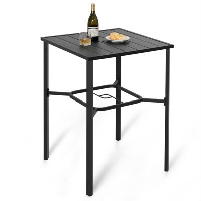 Avestar Outdoor 71 Cm Square Bar Table With 4.3 Cm Umbrella Hole, Slatted Tabletop With Powder-Coated Metal Frame, Black - image 1
