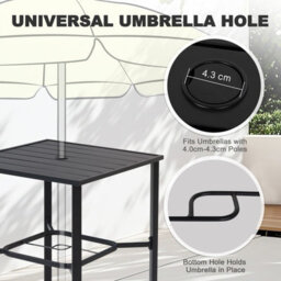 Avestar Outdoor 71 Cm Square Bar Table With 4.3 Cm Umbrella Hole, Slatted Tabletop With Powder-Coated Metal Frame, Black - thumbnail 5