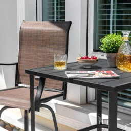Avestar Outdoor 71 Cm Square Bar Table With 4.3 Cm Umbrella Hole, Slatted Tabletop With Powder-Coated Metal Frame, Black - thumbnail 7
