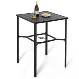 Avestar Outdoor 71 Cm Square Bar Table With 4.3 Cm Umbrella Hole, Slatted Tabletop With Powder-Coated Metal Frame, Black - thumbnail 1