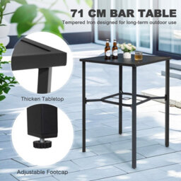 Avestar Outdoor 71 Cm Square Bar Table With 4.3 Cm Umbrella Hole, Slatted Tabletop With Powder-Coated Metal Frame, Black - thumbnail 4