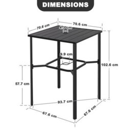 Avestar Outdoor 71 Cm Square Bar Table With 4.3 Cm Umbrella Hole, Slatted Tabletop With Powder-Coated Metal Frame, Black - thumbnail 3