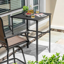 Avestar Outdoor 71 Cm Square Bar Table With 4.3 Cm Umbrella Hole, Slatted Tabletop With Powder-Coated Metal Frame, Black - thumbnail 8