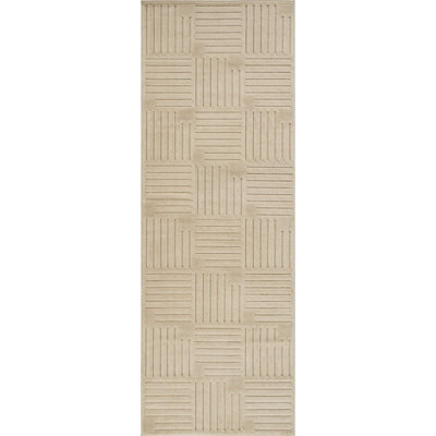 Livabliss Le Mans-Modern Beige 3D High & Low Pile Textured In- & Outdoor Rug 80 X 230 Cm Easy Care, Non Shedding - image 1