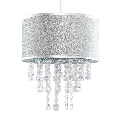 Valuelights Bonita Silver Glitter And Jewel Droplet Ceiling Lamp Shade - image 1