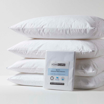 Homescapes Waterproof Pillow Protectors Standard Size, Pack Of 4 - image 1