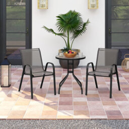 Costway 3 Piece Outdoor Bistro Set Round Side Table With 2 Stackable Chairs-Grey