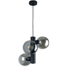 Luminosa Lighting Luminosa Tube Globe Pendant Ceiling Light Black Smoky Glass Shade 3X E27 - thumbnail 1