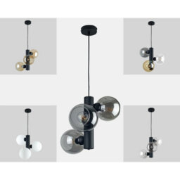 Luminosa Lighting Luminosa Tube Globe Pendant Ceiling Light Black Smoky Glass Shade 3X E27 - thumbnail 4