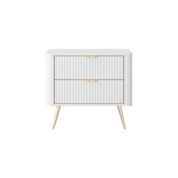 Arte Lante Bedside Table 63 Cm In White - Modern Double-Drawer Storage With Metal Accents - thumbnail 4