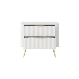 Arte Lante Bedside Table 63 Cm In White - Modern Double-Drawer Storage With Metal Accents - thumbnail 5