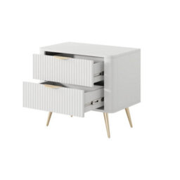 Arte Lante Bedside Table 63 Cm In White - Modern Double-Drawer Storage With Metal Accents - thumbnail 3