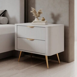 Arte Lante Bedside Table 63 Cm In White - Modern Double-Drawer Storage With Metal Accents
