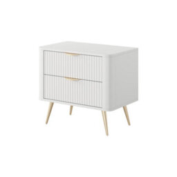 Arte Lante Bedside Table 63 Cm In White - Modern Double-Drawer Storage With Metal Accents - thumbnail 2