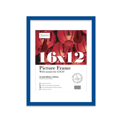 "16X12"" Blue Frame With Mount For 12X10"" Pictures 20mm Slim Edge Portrait And Landscape Display With Wall Hooks" - image 1