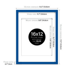 "16X12"" Blue Frame With Mount For 12X10"" Pictures 20mm Slim Edge Portrait And Landscape Display With Wall Hooks" - thumbnail 2