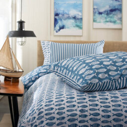 Lobster Creek Ocean Fish 100% Cotton Duvet Cover Set, Nautical Bedding With Matching Printed Fabric Bag, Soft & Breathable