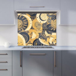 Warren Reed Designer Blue Gold Moon And Sun Premium Glass Kitchen Splashback W900mm X H750mm - thumbnail 1