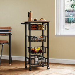 Homcom 4-Tier Kitchen Island On Wheels With 4 Pull-Out Baskets, Oak - thumbnail 7