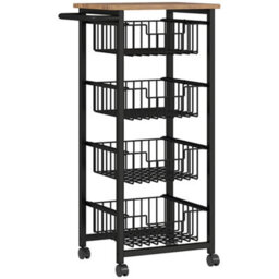 Homcom 4-Tier Kitchen Island On Wheels With 4 Pull-Out Baskets, Oak - thumbnail 2