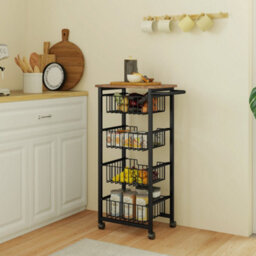 Homcom 4-Tier Kitchen Island On Wheels With 4 Pull-Out Baskets, Oak - thumbnail 8