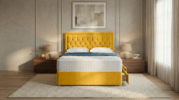 Adore Designs Diamond Cut Bumper Plush Velvet Divan Bed, Headboard & Mattress - 6Ft Super King - Turmeric - 2 Drawers Same Side - thumbnail 2