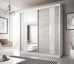 Arte Elegant White Matt Multi Sliding Door Wardrobe W203Cm H218Cm D61Cm - Kathult Oak & White Gloss Front - thumbnail 1