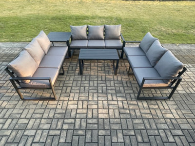 Fimous Aluminium 9 Seater Outdoor Garden Furniture Set Lounge Sofa Oblong Coffee Table Side Table Sets With Cushions Dark Grey - image 1