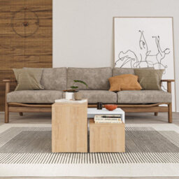 Fwstyle Scratch Resistant Nest Of 3 Tables Natural Oak & White Living Room - thumbnail 2
