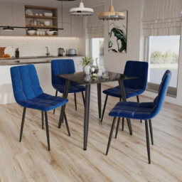 Urbn-Living Urbnliving 5Pcs Crimea Shinny Modern Ceramic Top Dining Table & Blue Velvet Chairs With Metal Legs - thumbnail 4
