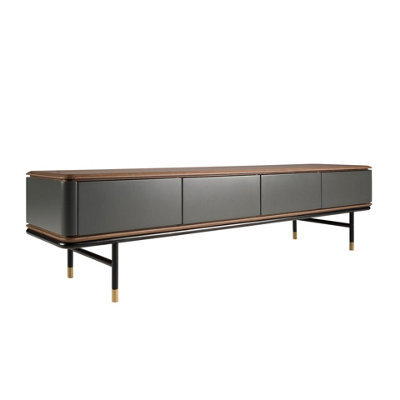 Angel Cerda Stylish Dark Grey Tv Stand With Walnut Top And Steel Legs - image 1