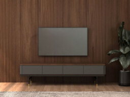 Angel Cerda Stylish Dark Grey Tv Stand With Walnut Top And Steel Legs - thumbnail 5