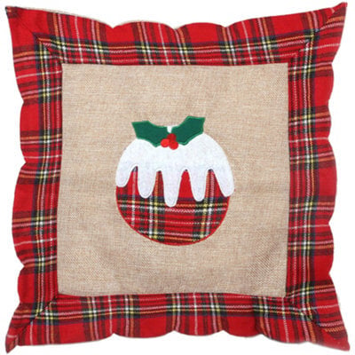 Shatchi Hessian Home Bedroom Office Decorations Burlap Cotton Linen Printed Pillow Covers Christmas Pudding 40X40Cm 40X40Cm - image 1