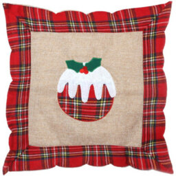 Shatchi Hessian Home Bedroom Office Decorations Burlap Cotton Linen Printed Pillow Covers Christmas Pudding 40X40Cm 40X40Cm - thumbnail 1