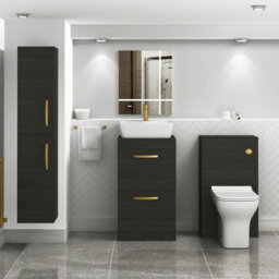 Royal Bathrooms 500mm Floor Standing Vanity Unit 2 Drawer Hale Black & Countertop Basin - Cube With Brushed Brass Handle - thumbnail 2