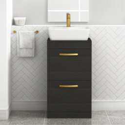 Royal Bathrooms 500mm Floor Standing Vanity Unit 2 Drawer Hale Black & Countertop Basin - Cube With Brushed Brass Handle - thumbnail 1
