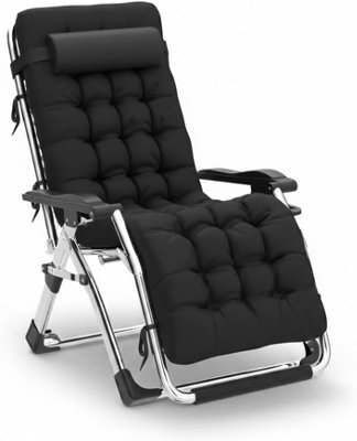 Extra Wide Zero Gravity Reclining Chair 74Cm Foldable Outdoor Lounger With Cushion & Cup Holder, Adjustable Heavy Duty Sun Chair - image 1