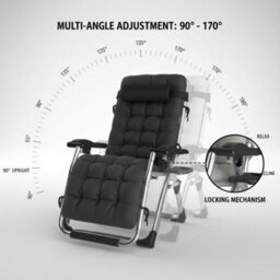 Extra Wide Zero Gravity Reclining Chair 74Cm Foldable Outdoor Lounger With Cushion & Cup Holder, Adjustable Heavy Duty Sun Chair - thumbnail 5