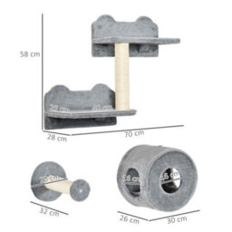 Pawhut 5 Pc Wall-Mounted Cat Tree Furniture Perch House Scratching Post Grey - thumbnail 3