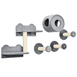 Pawhut 5 Pc Wall-Mounted Cat Tree Furniture Perch House Scratching Post Grey - thumbnail 2