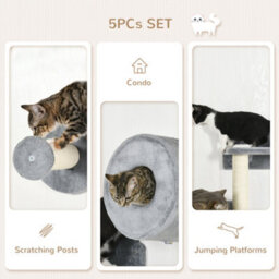 Pawhut 5 Pc Wall-Mounted Cat Tree Furniture Perch House Scratching Post Grey - thumbnail 5