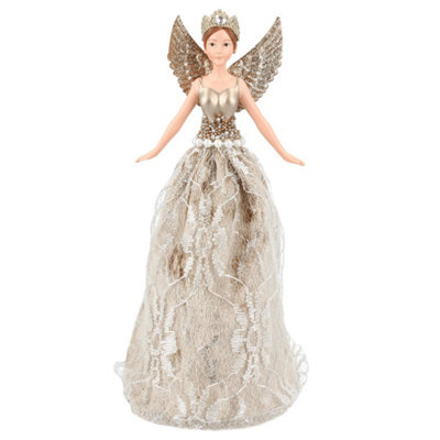 Gisela Graham Christmas Gold Lace Fairy Tree Topper - 18 X 9 Cm, Gold Lace Fairy Design For Indoor Trees