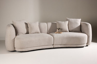 3 Seater Curved Beige Boucle Modular Sofa,  2 Piece Contemporary Sectional With Pillows In Beige Boucle - image 1