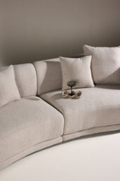 3 Seater Curved Beige Boucle Modular Sofa,  2 Piece Contemporary Sectional With Pillows In Beige Boucle - thumbnail 4