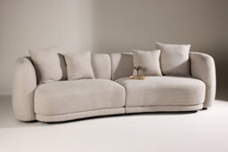 3 Seater Curved Beige Boucle Modular Sofa,  2 Piece Contemporary Sectional With Pillows In Beige Boucle