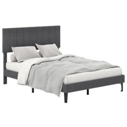 Gainoom Double Size Grey Linen Upholstered Bed Frame With Adjustable Headboard Wooden Slats Support