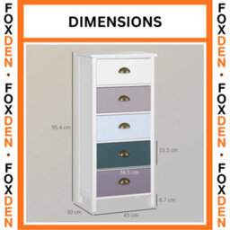 Foxden Light Blue Chest Of Drawers 5 Drawer Slim Storage Cabinet Mdf Bronze Handles - thumbnail 2