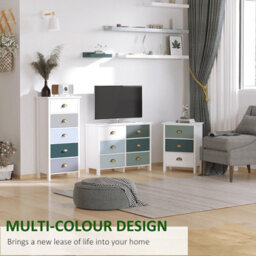 Foxden Light Blue Chest Of Drawers 5 Drawer Slim Storage Cabinet Mdf Bronze Handles - thumbnail 4